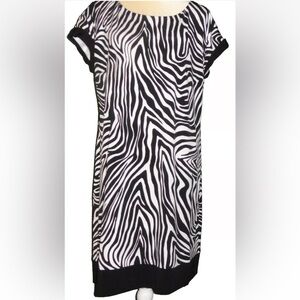 Chicos Zebra Animal Print Lola Dress Black White Pullover Cap Sleeve Lined Sz S